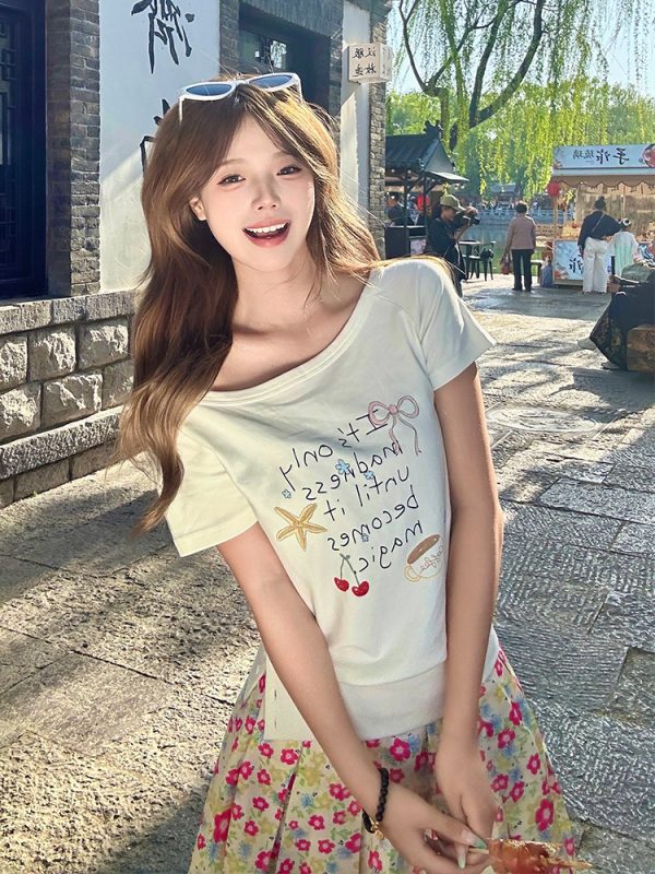 Korean Style Floral Pleated Skirt for Women, Summer A-Line Mid-Length Skirt, Colorful Vacation Outfit