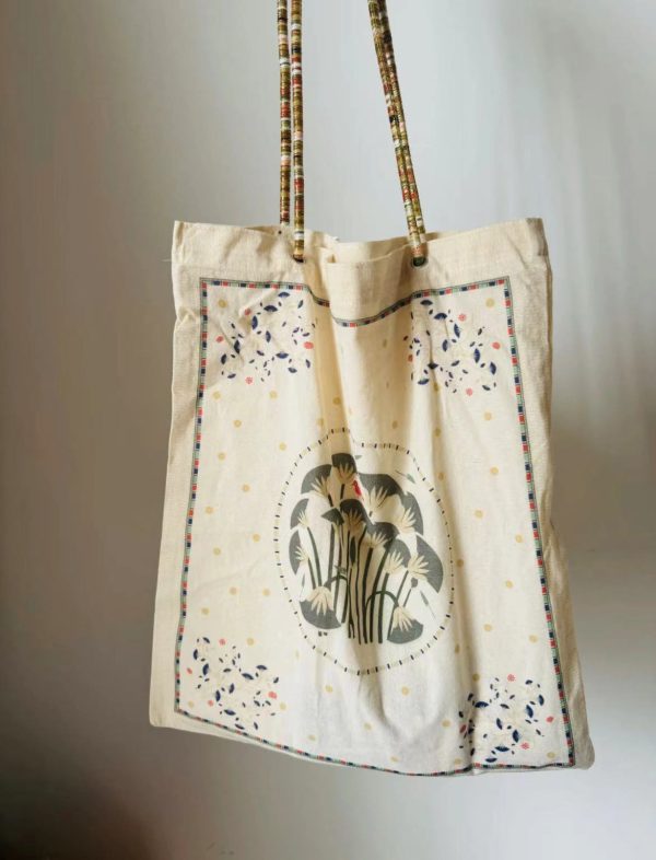 Korean-Style Floral Printed Canvas Tote Bag, Casual Large Capacity Shoulder Bag, Versatile Fashionable Everyday Use