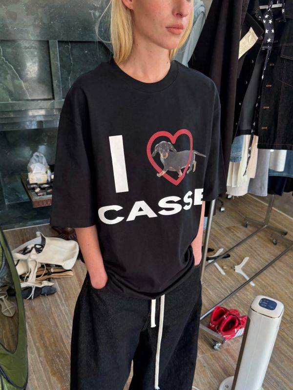 Korean Style Heart-Shaped Sausage Dog Cartoon Print Casual Loose Cotton Short Sleeve T-Shirt Top for Everyday Wear