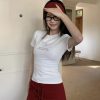 Korean Style Ink Wash Printed Short-Sleeve Fitted Slim Pure Cotton High-Stretch Trendy T-Shirt for Women