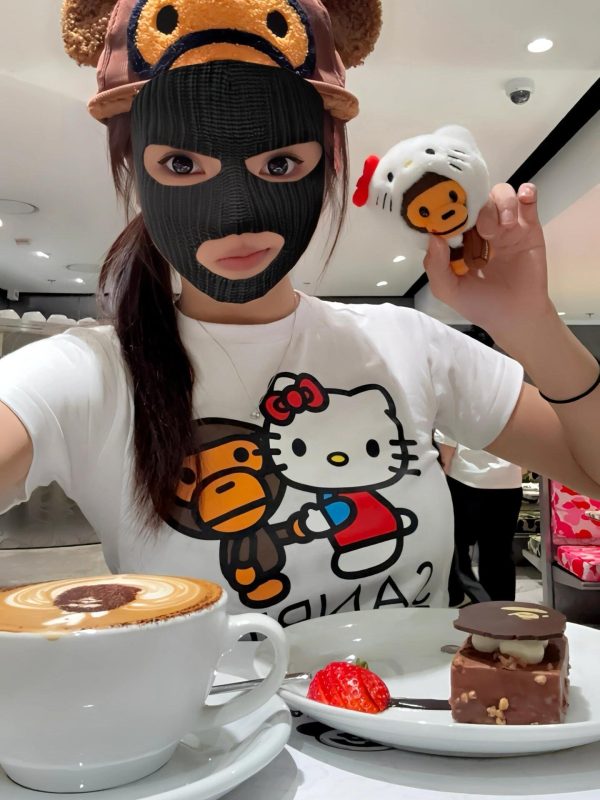 Korean Style Kitty Cat Printed Slim-Fit Round Neck Short Sleeve T-Shirt for Women - Age-Reducing Pure Cotton 25SS