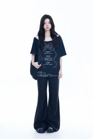 Korean-Style Lace Spliced Off-Shoulder Short Sleeve T-Shirt for Women â€“ Loose Fit, Sweet Design, Perfect for Casual Y2K Fashion
