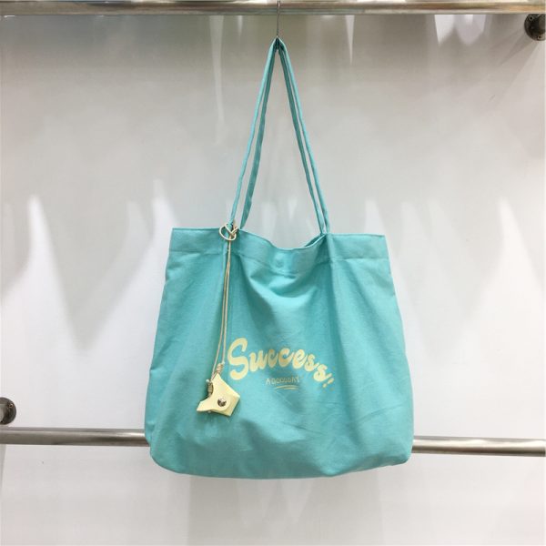 Korean Style Large Capacity Casual Canvas Shoulder Bag for Students - Summer Dongdaemun Lazy Chic Letter Design