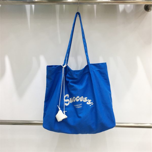 Korean Style Large Capacity Casual Canvas Shoulder Bag for Students - Summer Dongdaemun Lazy Chic Letter Design