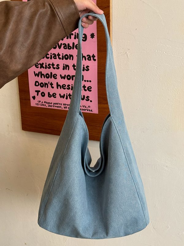 Korean Style Large-Capacity Denim Canvas Commuting Shoulder Bag - Versatile Lazy Wind Tote for Everyday Use