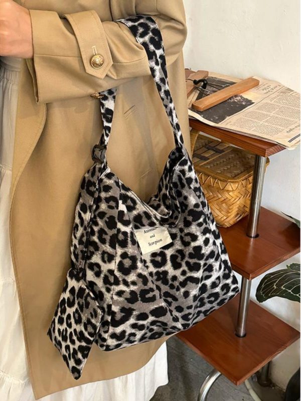 Korean-Style Leopard Print Wool Tote Bag for Women | Large Capacity Mother-Daughter Shoulder Crossbody Bag