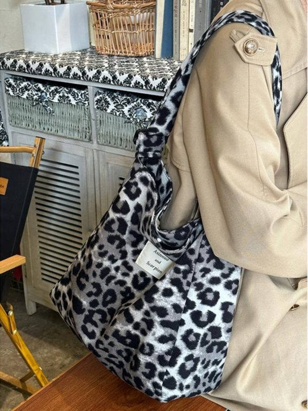 Korean-Style Leopard Print Wool Tote Bag for Women | Large Capacity Mother-Daughter Shoulder Crossbody Bag