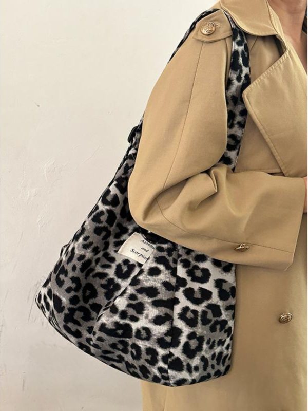 Korean-Style Leopard Print Wool Tote Bag for Women | Large Capacity Mother-Daughter Shoulder Crossbody Bag