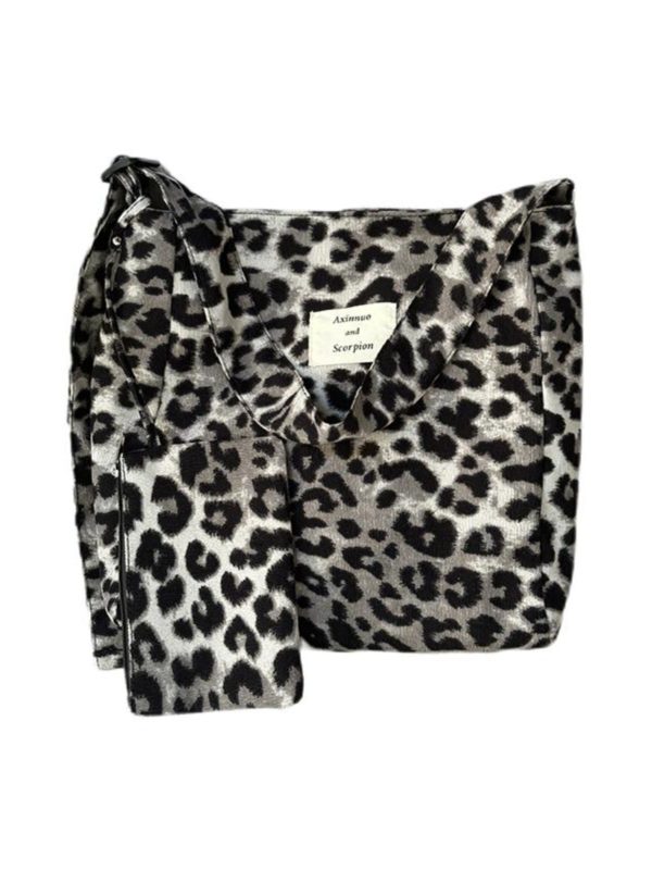 Korean-Style Leopard Print Wool Tote Bag for Women | Large Capacity Mother-Daughter Shoulder Crossbody Bag