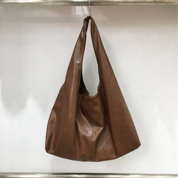 Korean Style Minimalist Large Capacity Tote Bag in High-Quality Silver Oil Wax Leather â€“ Stylish Handheld Shoulder Bag for Everyday Use