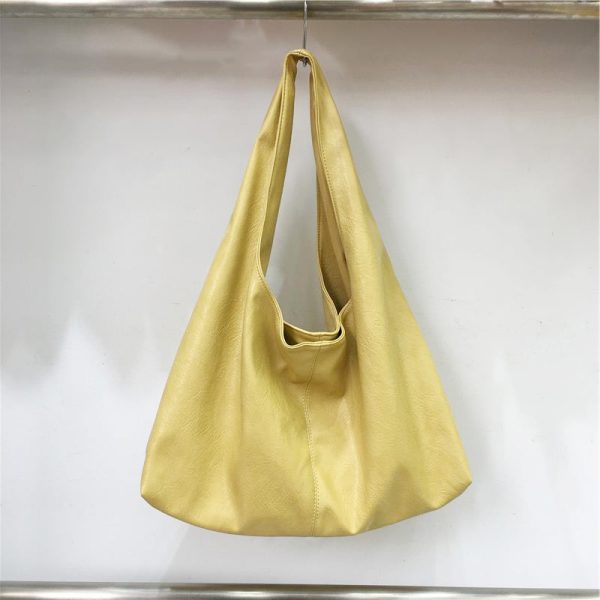 Korean Style Minimalist Large Capacity Tote Bag in High-Quality Silver Oil Wax Leather â€“ Stylish Handheld Shoulder Bag for Everyday Use