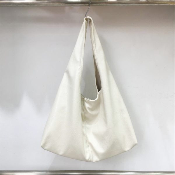 Korean Style Minimalist Large Capacity Tote Bag in High-Quality Silver Oil Wax Leather â€“ Stylish Handheld Shoulder Bag for Everyday Use