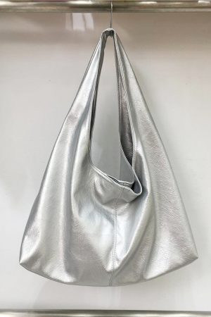 Korean Style Minimalist Large Capacity Tote Bag in High-Quality Silver Oil Wax Leather â€“ Stylish Handheld Shoulder Bag for Everyday Use