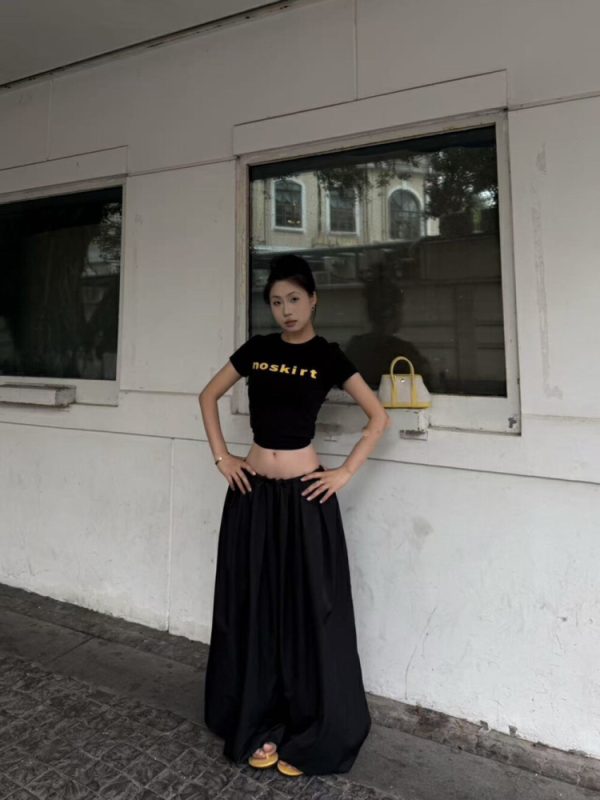Korean Style Minimalist Letter Print Fitted Short-Sleeve High-Stretch Cotton T-Shirt for Women