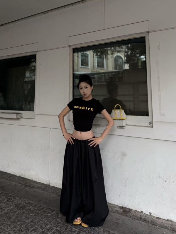 Korean Style Minimalist Letter Print Fitted Short-Sleeve High-Stretch Cotton T-Shirt for Women