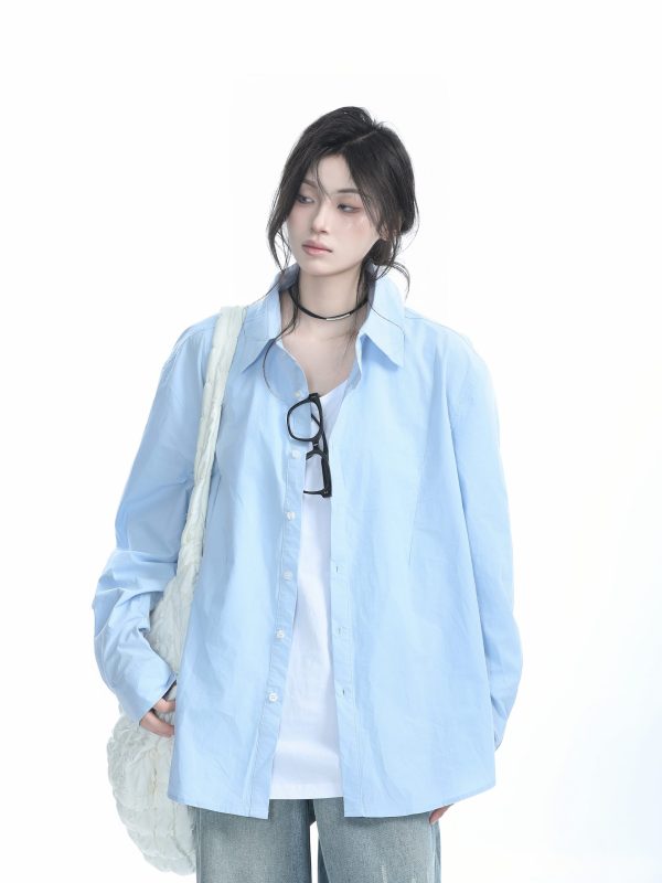 Korean Style Oversized Black Long Sleeve Shirt for Women - High-End Casual Autumn Top with Sit and Eat Until the Mountains Are Empty Design