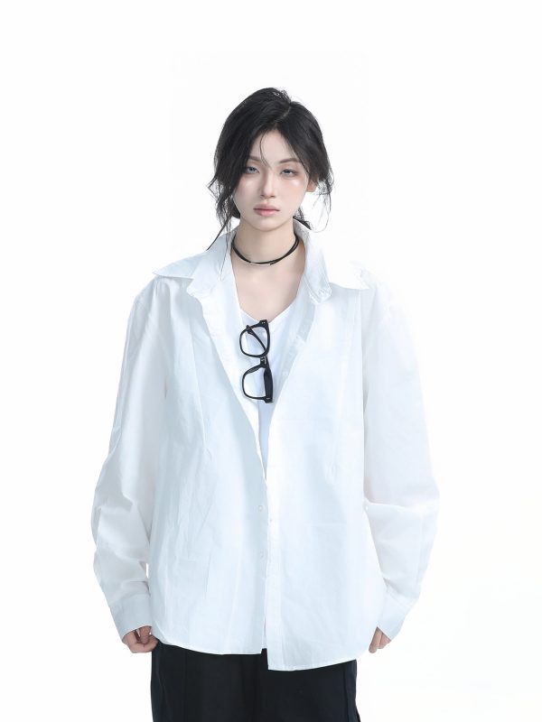 Korean Style Oversized Black Long Sleeve Shirt for Women - High-End Casual Autumn Top with Sit and Eat Until the Mountains Are Empty Design