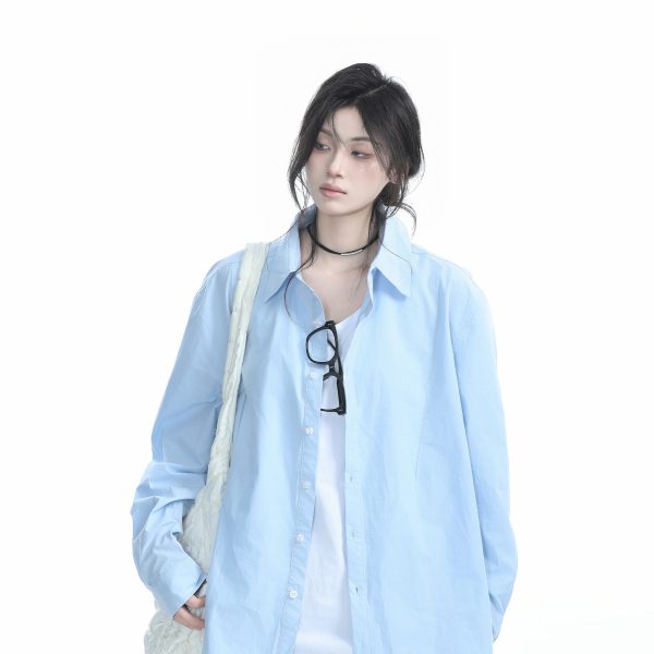 Korean Style Oversized Black Long Sleeve Shirt for Women - High-End Casual Autumn Top with Sit and Eat Until the Mountains Are Empty Design