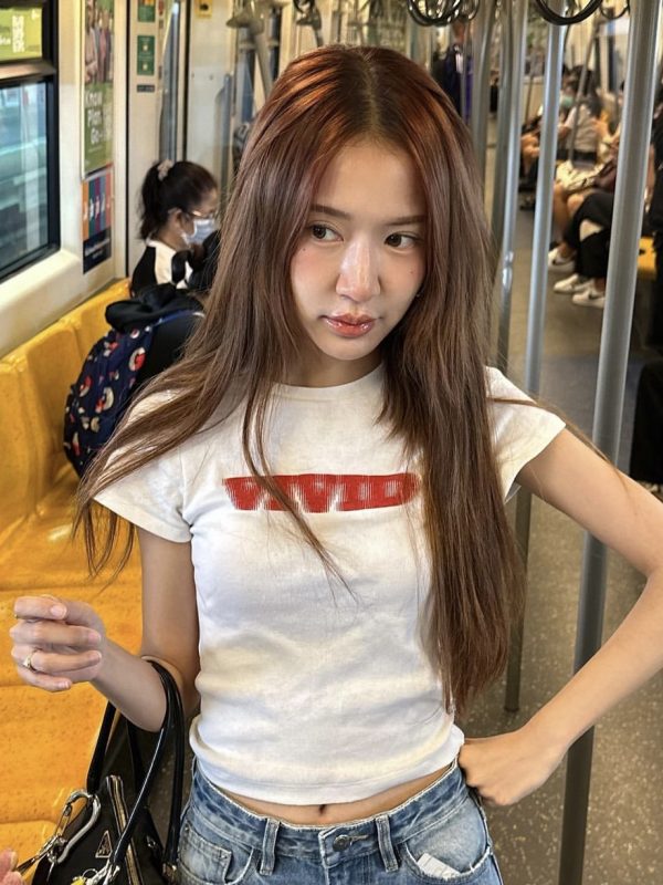 Korean Style Phantom Letter Print Short Sleeve Slim Fit Pure Cotton T-Shirt for Women - Trendy Casual Fashion Top