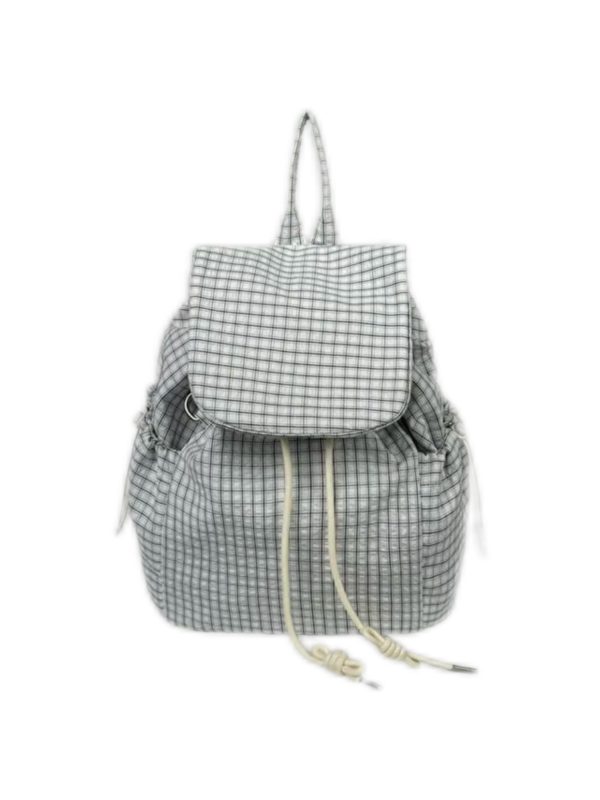 Korean-Style Plaid Drawstring Backpack - Large Capacity Lightweight Nylon Student Commuter Bag