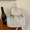 Korean-Style Plaid Drawstring Backpack - Large Capacity Lightweight Nylon Student Commuter Bag
