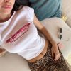 Korean Style Retro Car Print Short-Sleeve Fitted Slim Pure Cotton High-Stretch T-Shirt for Women