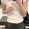 Korean Style Retro Distressed Letter Print Fitted Slim Cotton Short Sleeve T-Shirt - 25SS High-Stretch Fashion Top