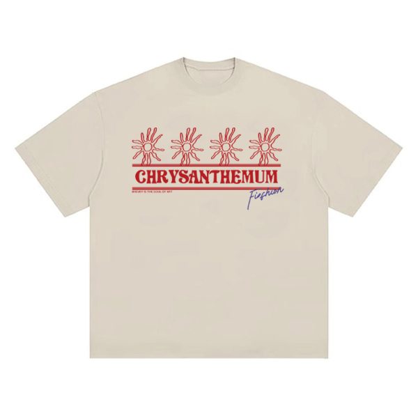 Korean-Style Retro Heavyweight T-Shirt for Women, Summer Sunflower Print, White Round Neck Short Sleeve, Loose Fit Top