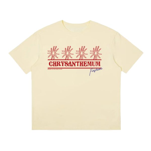 Korean-Style Retro Heavyweight T-Shirt for Women, Summer Sunflower Print, White Round Neck Short Sleeve, Loose Fit Top