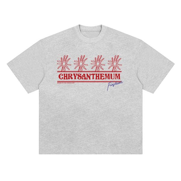 Korean-Style Retro Heavyweight T-Shirt for Women, Summer Sunflower Print, White Round Neck Short Sleeve, Loose Fit Top