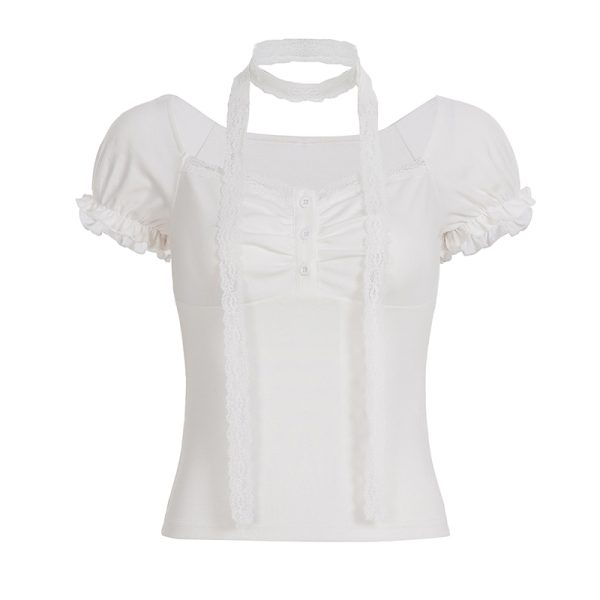 Korean Style Ruffled Short Sleeve Top & Bow Half-Length Skirt Set - Trendy Seoul Diary Look for Chic Fashionistas