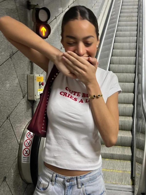 Korean Style Slim-Fit High-Stretch Cotton Short Sleeve T-Shirt for Women - Basic Sports Letter Design