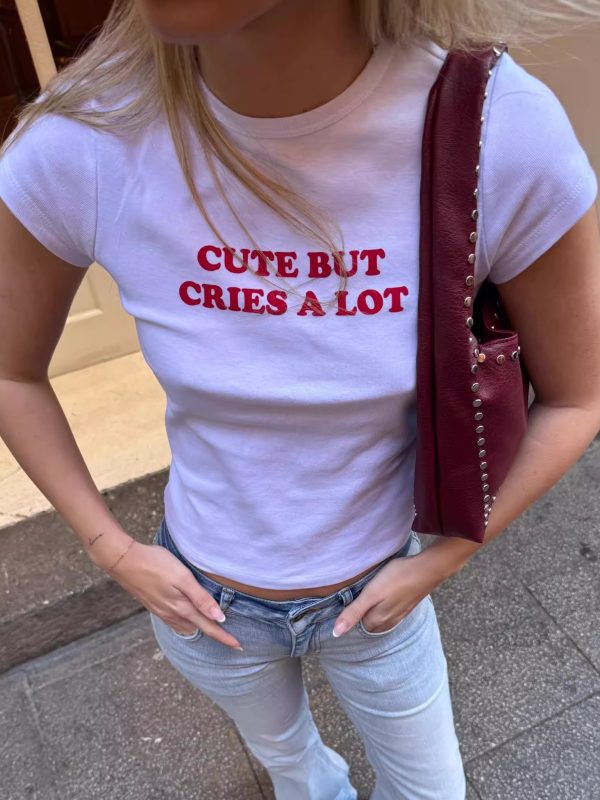 Korean Style Slim-Fit High-Stretch Cotton Short Sleeve T-Shirt for Women - Basic Sports Letter Design