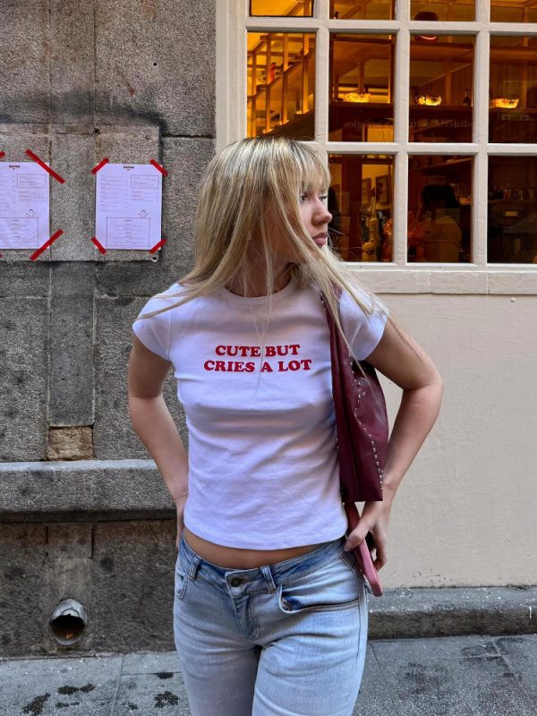 Korean Style Slim-Fit High-Stretch Cotton Short Sleeve T-Shirt for Women - Basic Sports Letter Design