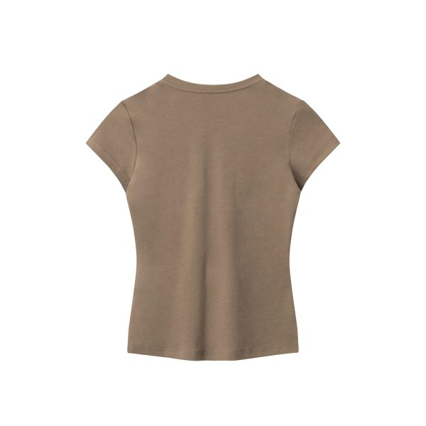 Korean Style Slim Fit Short Sleeve T-Shirt for Women with Half-Open Collar, Casual Mountain-Themed Base Shirt, Trendy Ins Fashion