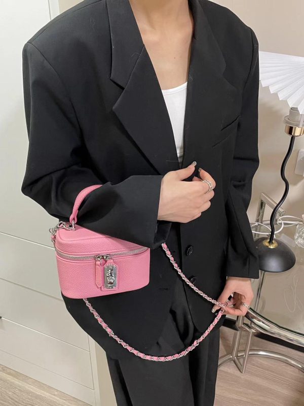 Korean-Style Small Crossbody Bag with Chain Handle, Box Design, Lock Closure, Versatile Shoulder Bag, Chic Square Purse
