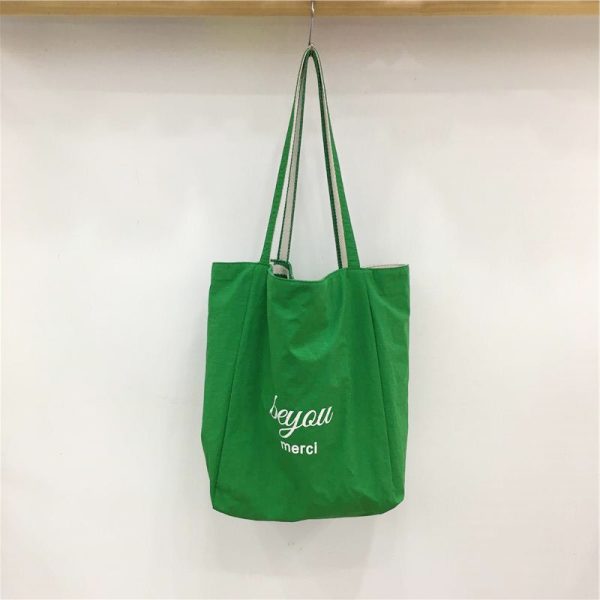 Korean-Style Striped Canvas Tote Bag - Small Double-Sided Two-Way Shoulder Bag for Summer Casual Student Use