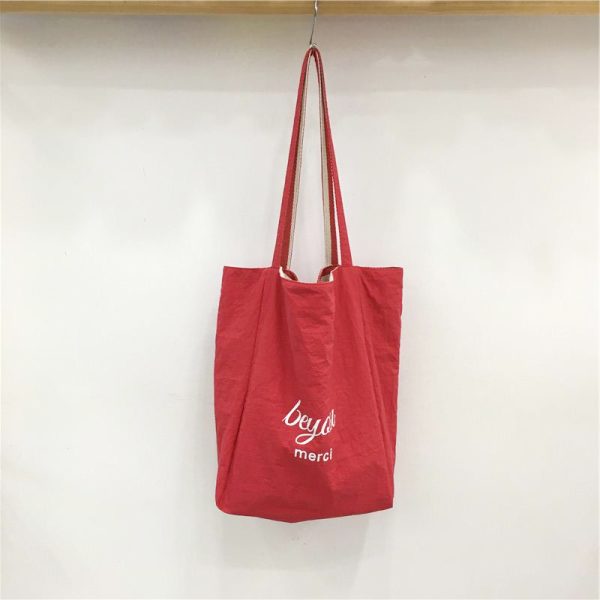 Korean-Style Striped Canvas Tote Bag - Small Double-Sided Two-Way Shoulder Bag for Summer Casual Student Use