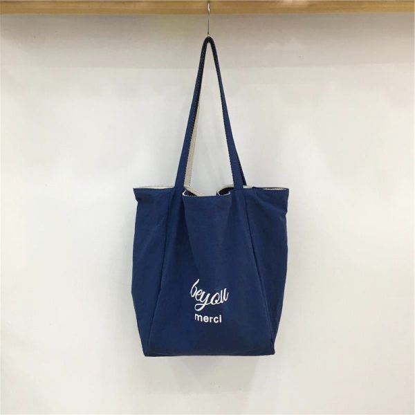 Korean-Style Striped Canvas Tote Bag - Small Double-Sided Two-Way Shoulder Bag for Summer Casual Student Use