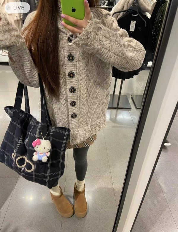 Korean-Style Striped Checkered Canvas Tote Bag, Large Capacity Casual Shoulder Bag for Everyday Use