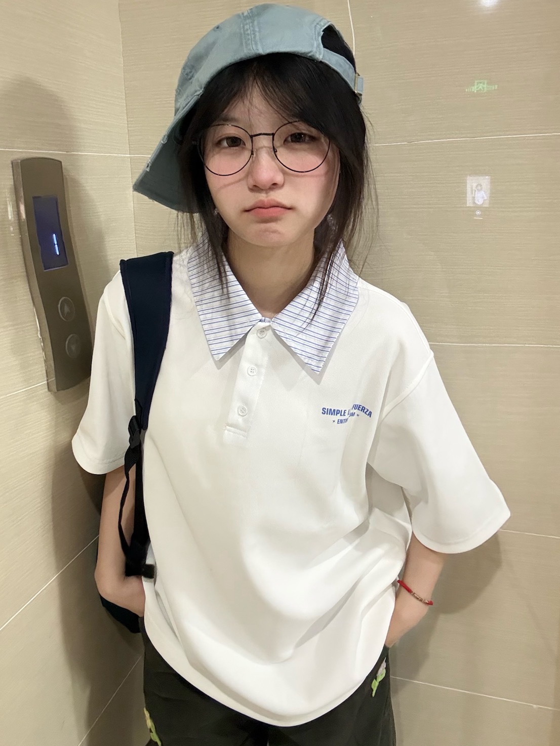 Korean Style Striped Patchwork Polo Collar White Short Sleeve T-Shirt for Women - Summer 2023 Trendy College Top