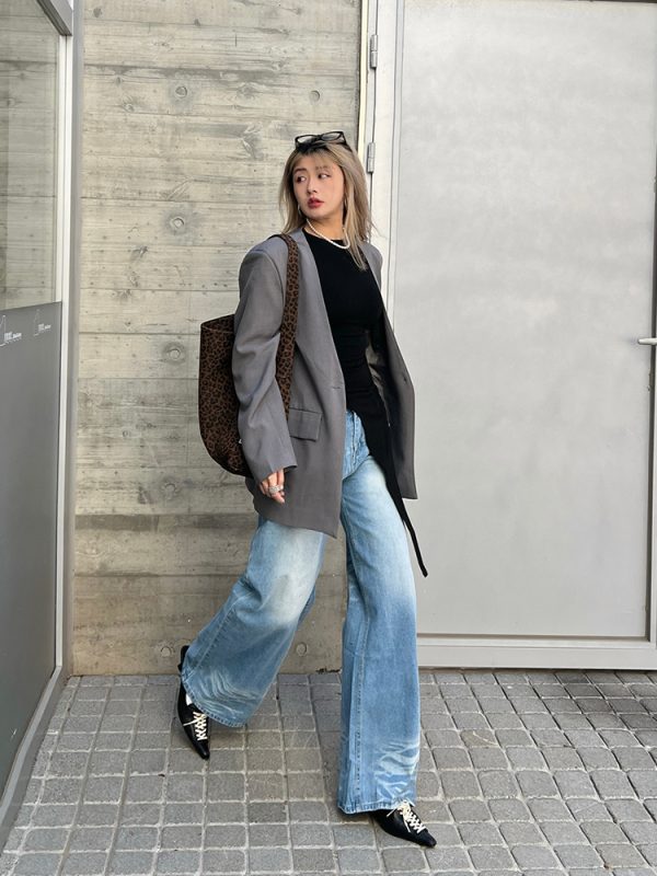 Korean-Style Washed High-Waisted Wide-Leg Jeans for Women, Loose Vintage Straight Pants, Spring Fashion Trousers