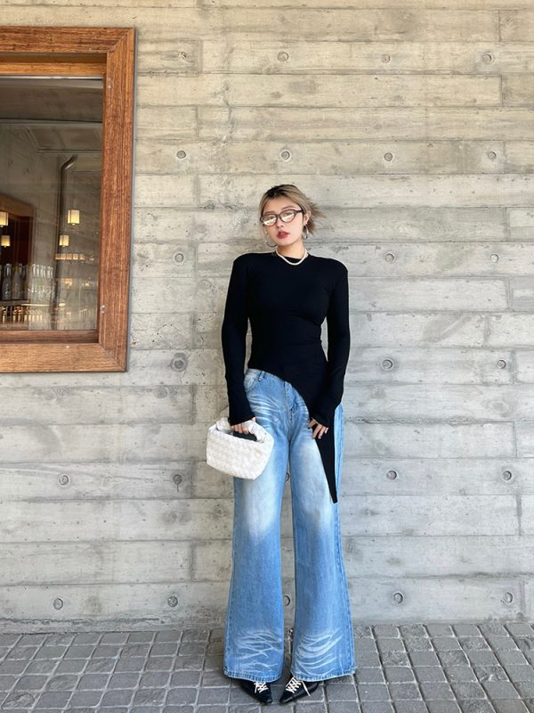 Korean-Style Washed High-Waisted Wide-Leg Jeans for Women, Loose Vintage Straight Pants, Spring Fashion Trousers