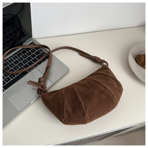 Korean Style Women's Horn-Shaped Suede Dumpling Bag - Trendy 2025 Versatile Shoulder & Crossbody Bag