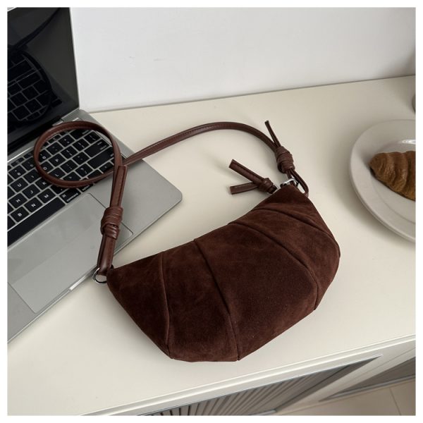 Korean Style Women's Horn-Shaped Suede Dumpling Bag - Trendy 2025 Versatile Shoulder & Crossbody Bag