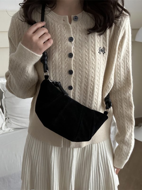 Korean Style Women's Horn-Shaped Suede Dumpling Bag - Trendy 2025 Versatile Shoulder & Crossbody Bag