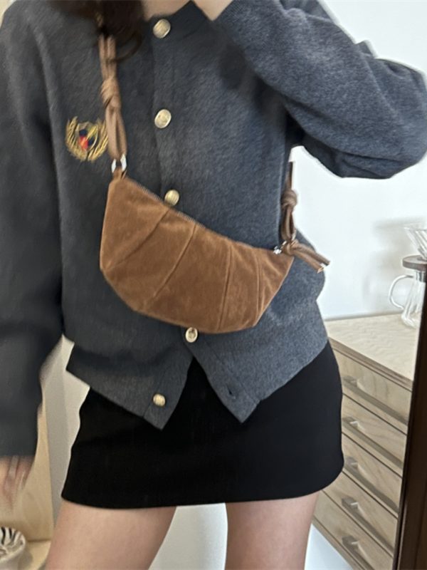 Korean Style Women's Horn-Shaped Suede Dumpling Bag - Trendy 2025 Versatile Shoulder & Crossbody Bag