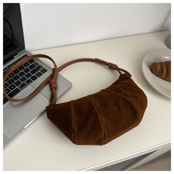 Korean Style Women's Horn-Shaped Suede Dumpling Bag - Trendy 2025 Versatile Shoulder & Crossbody Bag