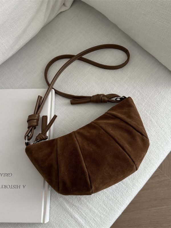 Korean Style Women's Horn-Shaped Suede Dumpling Bag - Trendy 2025 Versatile Shoulder & Crossbody Bag