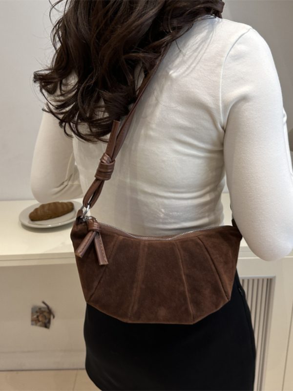 Korean Style Women's Horn-Shaped Suede Dumpling Bag - Trendy 2025 Versatile Shoulder & Crossbody Bag